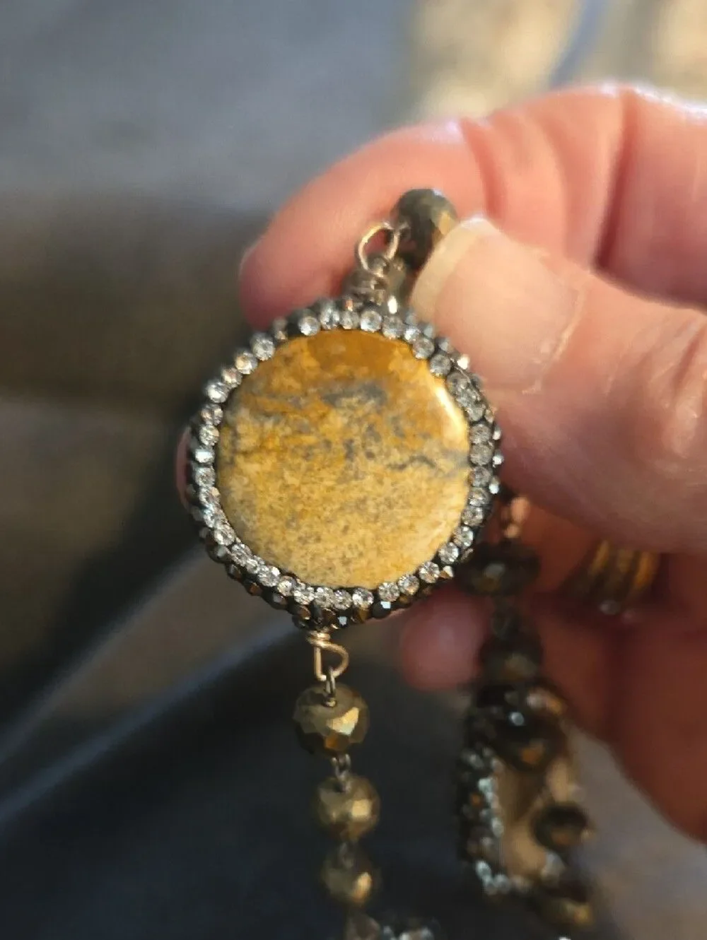Vintage Long Necklack With Jasper Cabochones